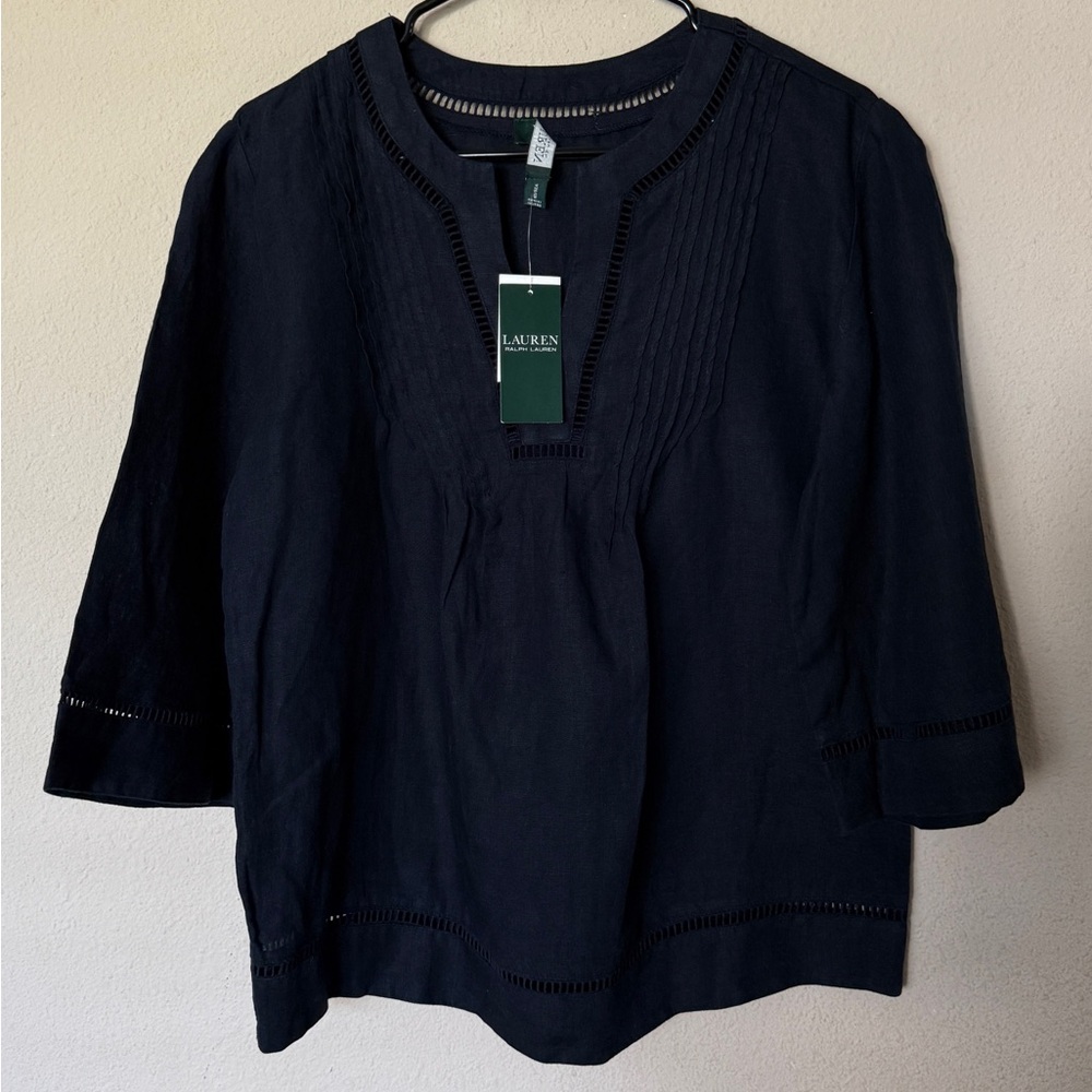 Ralph Lauren Black Pintuck V-Neck Blouse